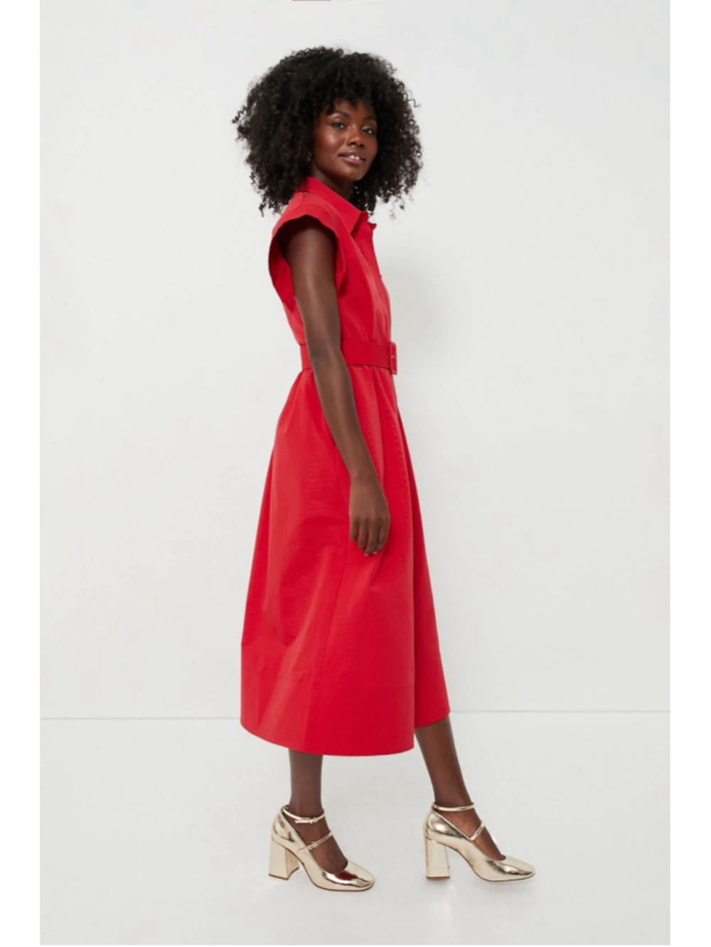 New Tuckernuck Red Chloe Midi Dress L Belted Collared Moir Classic Elegant - Picture 2 of 14